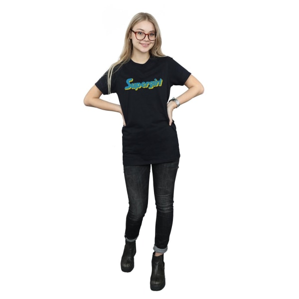 DC Comics Dam/Kvinnor Supergirl Crackle Logo Bomull Boyfriend Black L