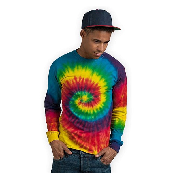 Colortone Unisex Tie-Dye T-shirt med långa ärmar för vuxna, L, regnbåge Rainbow L