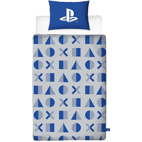 Playstation Kontrollknappar Vändbart Påslakanset Enkelt Vit White/Blue Single