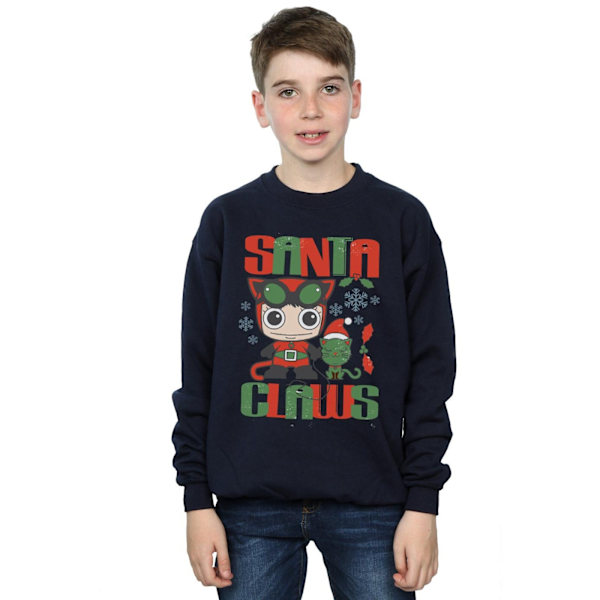 DC Comics Boys Chibi Catwoman Santa Claws Sweatshirt 12-13 år Navy Blue 12-13 Years