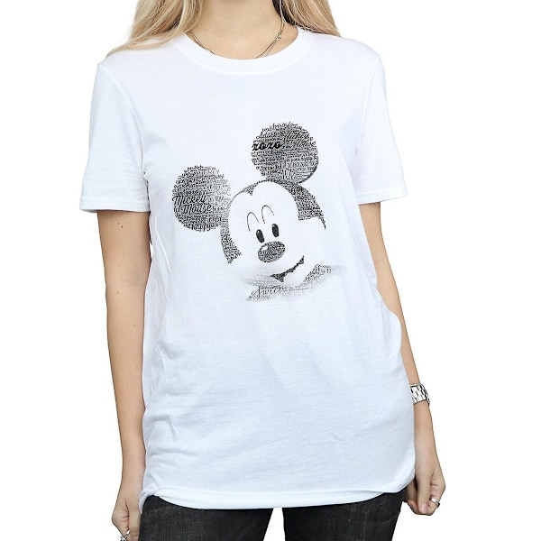 Disney Dam/Damer Mickey Mouse Ansikte Bomull Boyfriend T-Shirt White S