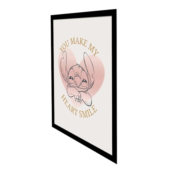 Lilo & Stitch You Make My Heart Smile Stitch Print 40cm x 30cm White/Pink 40cm x 30cm
