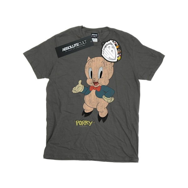 Looney Tunes Flickor Porky Pig Distressed Bomull T-shirt 12-13 År Charcoal 12-13 Years