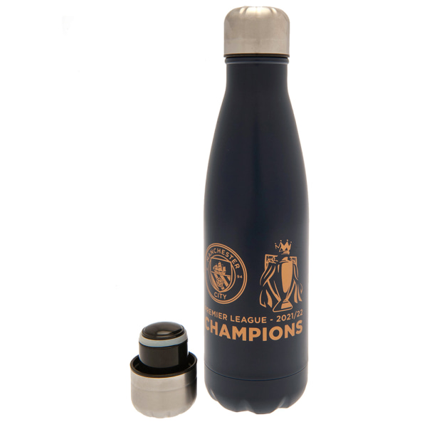 Manchester City FC Premier League Champions Crest Thermal Flask Navy Blue/Gold One Size