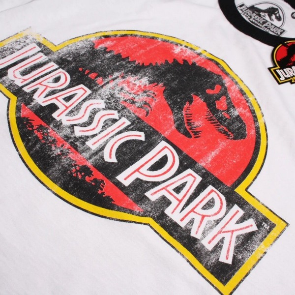 Jurassic Park Mens Distressed Logo T-shirt S Vit/Svart/Röd White/Black/Red S