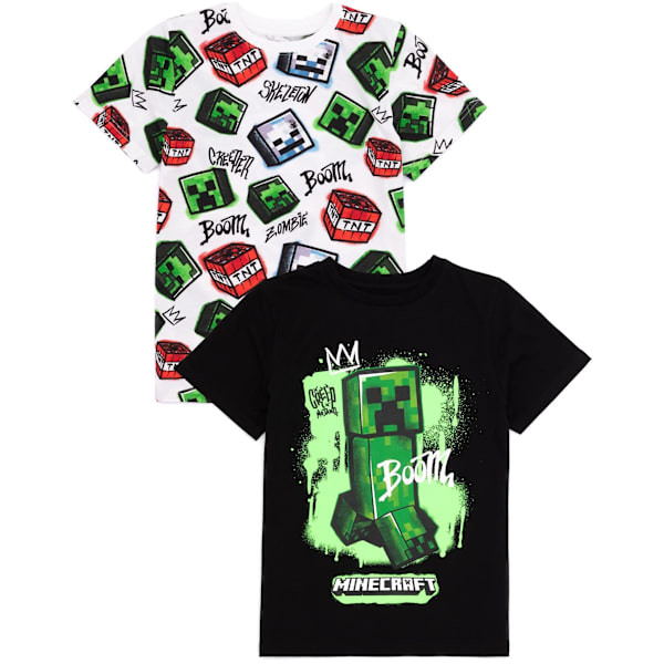Minecraft Creeper T-shirt för barn (2-pack) 9-10 år White/Black 9-10 Years