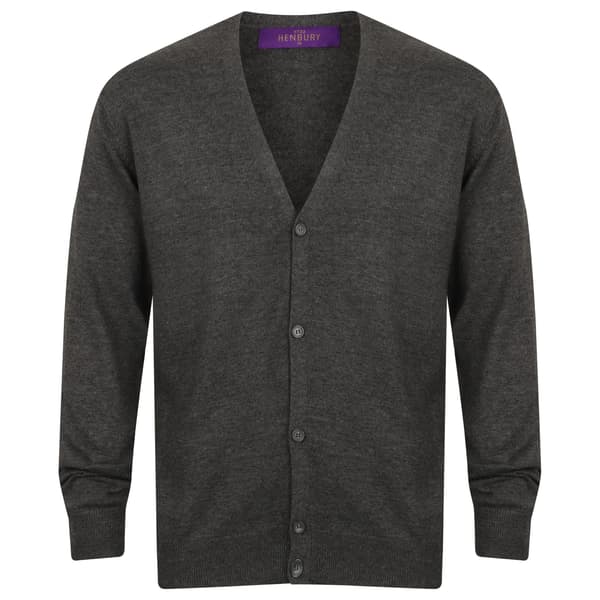Henbury Herr Lättvikts V-ringad Kofta 4XL Gråmelerad Grey Marl 4XL