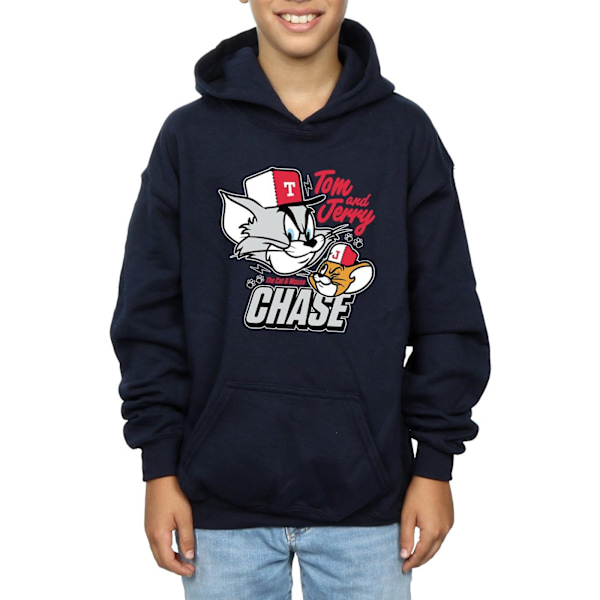 Tom och Jerry Pojkar Katt & Musjakt Hoodie 9-11 År Marinblå Navy Blue 9-11 Years