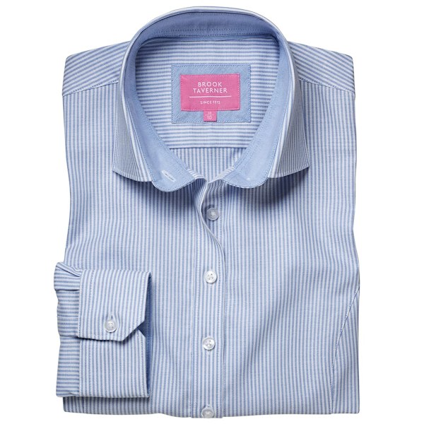Brook Taverner Dam/Kvinnor Mirabel Randig Oxford Stretch Skjorta Sky Blue 14 UK
