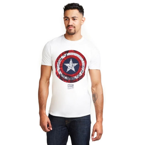 Captain America Mens Shield T-Shirt S Vit/Röd/Navy White/Red/Navy S