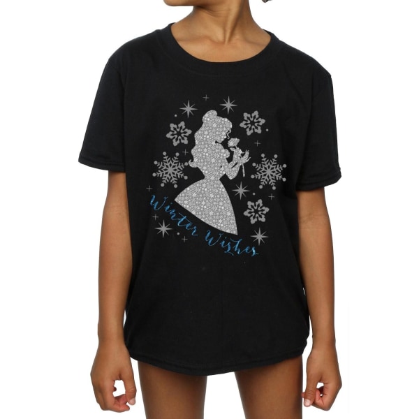 Disney Princess Girls Belle Winter Silhouette T-shirt bomull 5- Black 5-6 Years