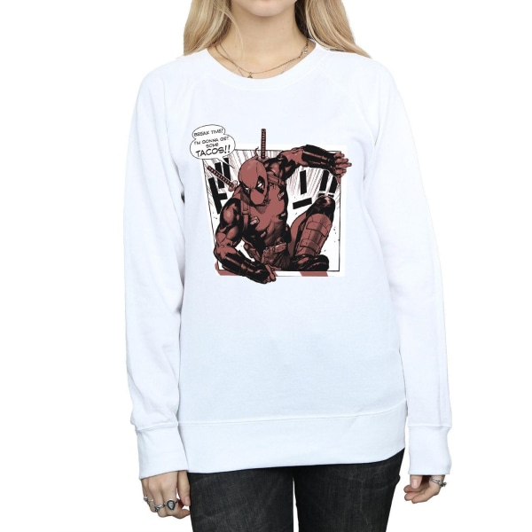 Marvel Dam/Ladies Deadpool Breaktime Tacos Sweatshirt XL Whi White XL