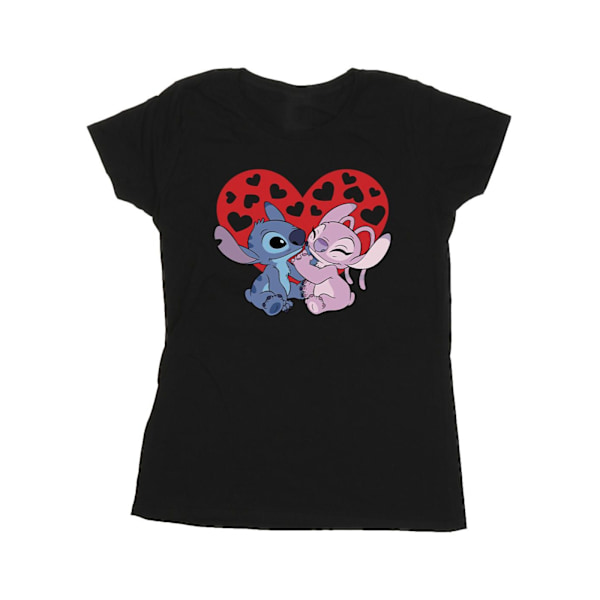 Disney Dam/Kvinnor Lilo & Stitch Hjärtan Bomull T-shirt XXL Svart Black XXL