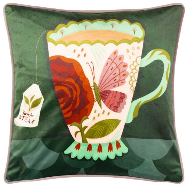 Kate Merritt Time For Tea Illustration Kuddfodral One Size G Green/Pink One Size