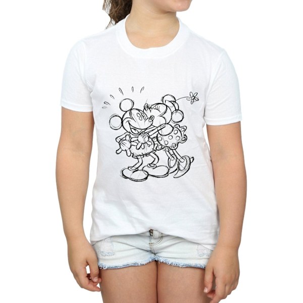 Disney Girls Mickey och Minnie Mouse Kiss Sketch Bomull T-shirt White 7-8 Years