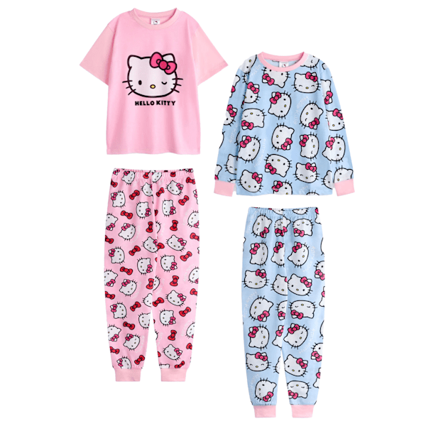 Hello Kitty Flickor Lång Pyjamas Set (2-pack) 3-4 År Blå/Rosa Blue/Pink 3-4 Years