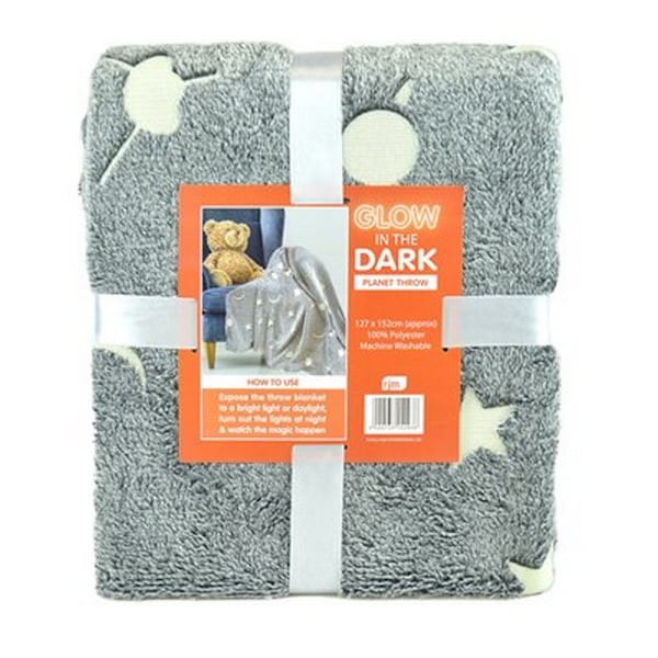 RJM Planets Print Glow In The Dark Filt En Storlek Grå Grey One Size