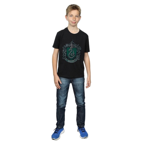 Harry Potter Boys Slytherin Distressed Cotton T-Shirt 7-8 år Black 7-8 Years