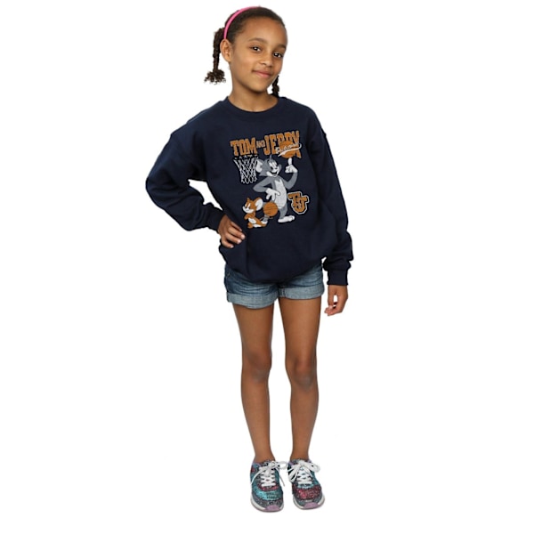 Tom And Jerry Girls Spinning Basketball Sweatshirt 7-8 År Marinblå Navy Blue 7-8 Years