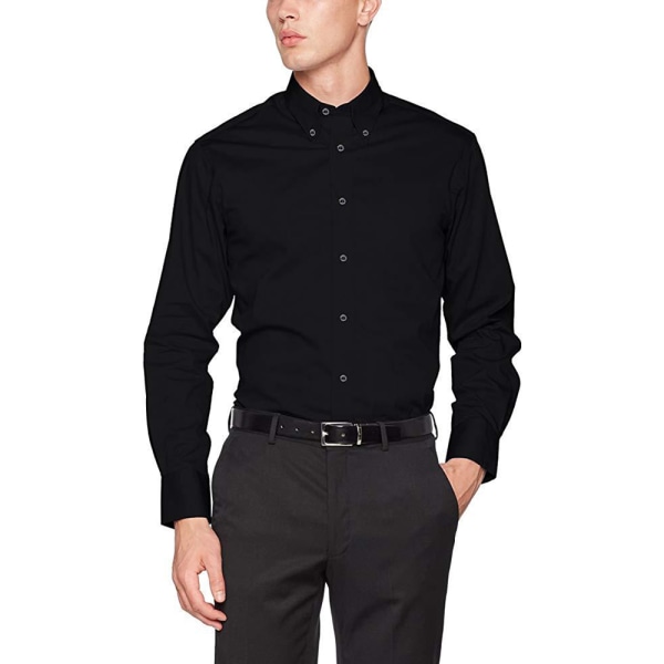 Kustom Kit Herr långärmad skräddarsydd Premium Oxford skjorta 1 Black 16.5inch