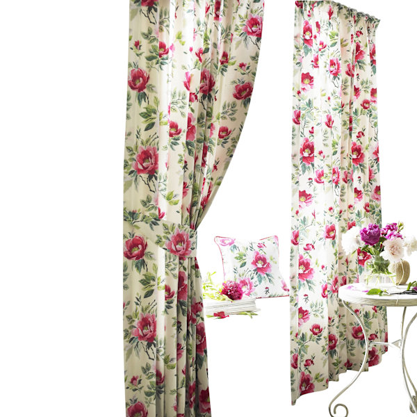 Furn Peony Vibrant Coloured Floral Pleat Curtains 168cm x 183cm Fuchsia 168cm x 183cm