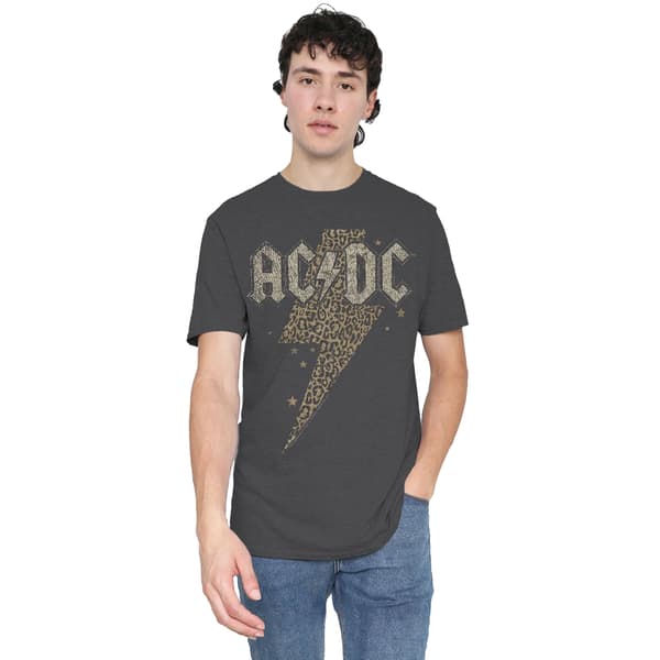 AC/DC Herr Leopard Bolt Bomulls T-Shirt L Kolgrå Charcoal L