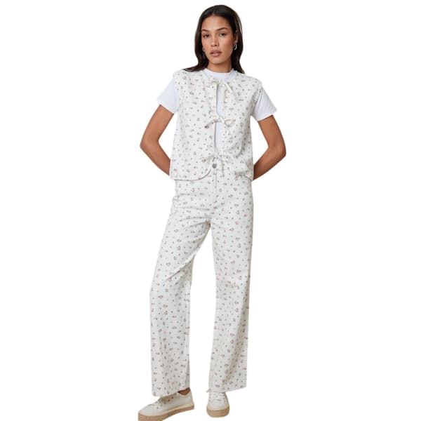 Threadbare Blommig ärmlös topp med knytning fram för dam, storlek 14 UK White 14 UK
