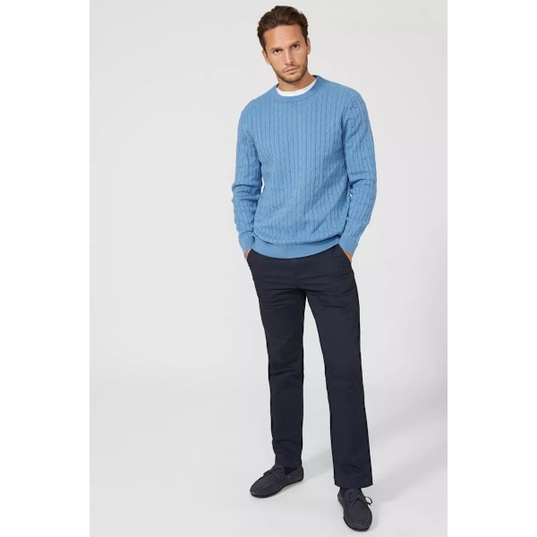 Maine Herr Cable Cotton Crew Neck Sweatshirt M Mörkblå Mid Blue M