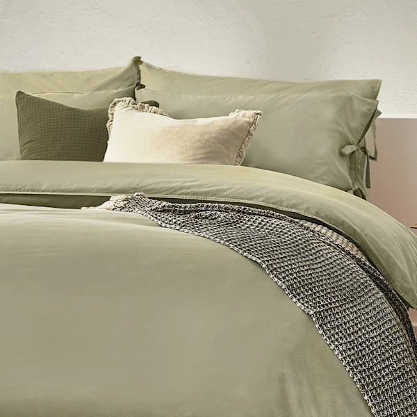Yard Mallow Tie Detail Bomullsband Duvet Cover Set Single Sage Sage Single