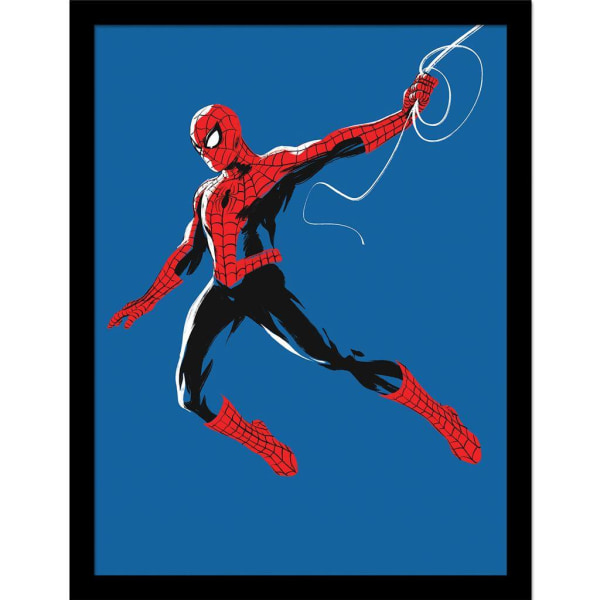 Spider-Man Web Line inramad affisch 40cm x 30cm Blå/röd Blue/Red 40cm x 30cm