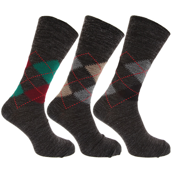 Herrtraditionella Argyle-mönstrade icke-elastiska lammullsblandningssockor Shades of Grey UK Shoe 6-11, EUR 39-45