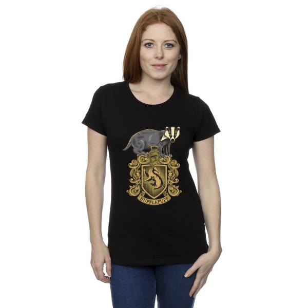 Harry Potter Dam/Kvinnor Hufflepuff Sketch Crest Bomull T-shirt Black M