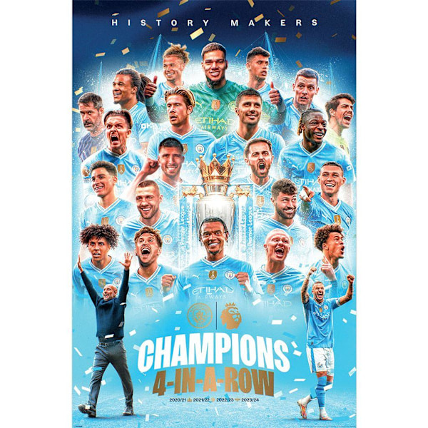 Manchester City FC Champions 2024 Maxi Poster 91,5 cm x 61 cm Blå Blue/White 91.5cm x 61cm