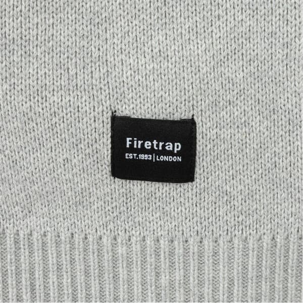 Firetrap Herr Stickad Bomull Tröja med Rund Hals L Ljusgrå Light Grey L