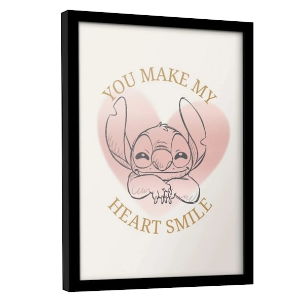 Lilo & Stitch Hjärta Leende Inramad Poster 45cm x 35cm x 1.7cm Pin Pink/Gold 45cm x 35cm x 1.7cm