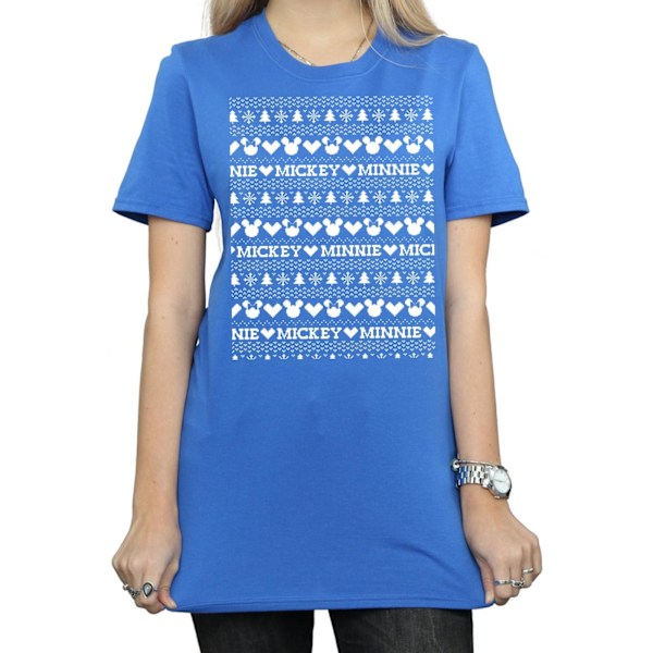 Disney Dam/Damer Mickey Och Minnie Jul Fair Isle Bomull Boyfriend T-Shirt L Royal Blue Royal Blue L