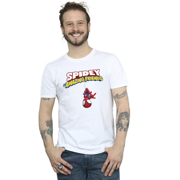 Marvel Herr Spider-Man Hänger Upp och Ner T-Shirt M Vit White M
