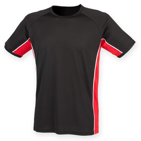 Finden & Hales Mens Short Sleeve Performance Panel Sports T-Shi Black/ Red/ White M