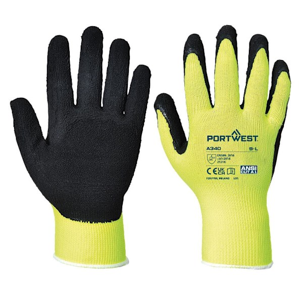 Portwest A340 Varsel Latex Grip Handskar XS Gul Yellow XS