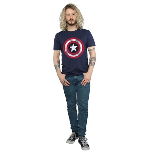 Marvel Herr Captain America Distressed Shield T-Shirt S Marinblå Navy Blue S