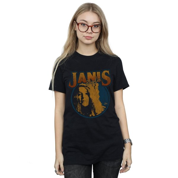 Janis Joplin Dam/Damer Distressed Circle Bomull Boyfriend T-Shirt Black L