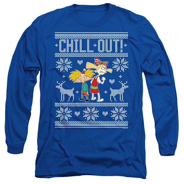 Hey Arnold! Unisex Vuxen Chill Out Arnold & Helga Jultröja Royal Blue XXL