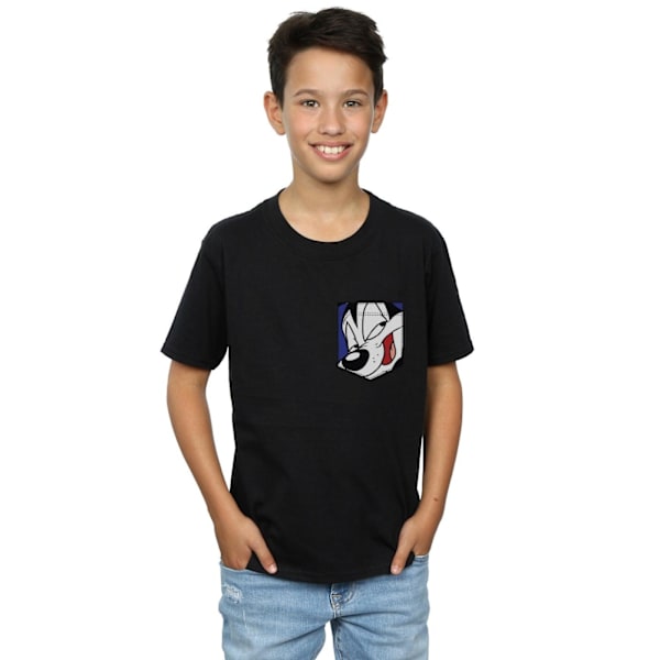 Looney Tunes Boys Pepe Le Pew Face Faux Pocket T-Shirt 5-6 år Black 5-6 Years