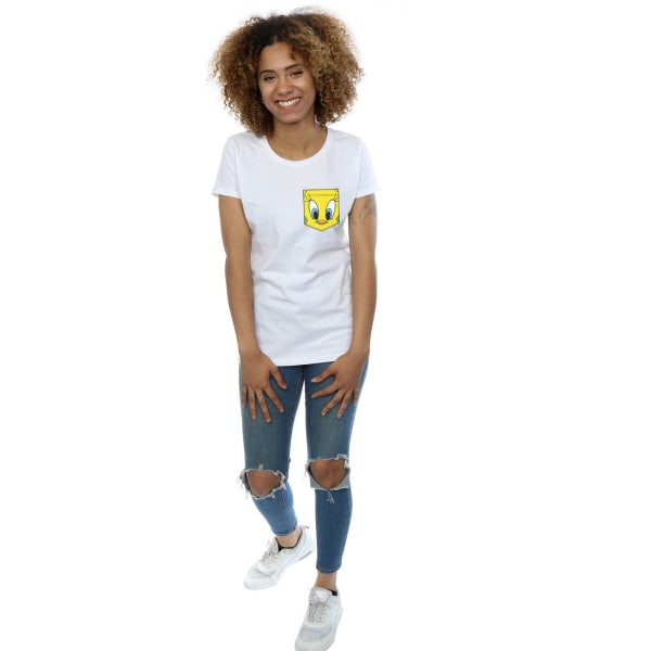 Looney Tunes Dam/Damer Tweety Pie Face Faux Pocket Bomull T-shirt White M