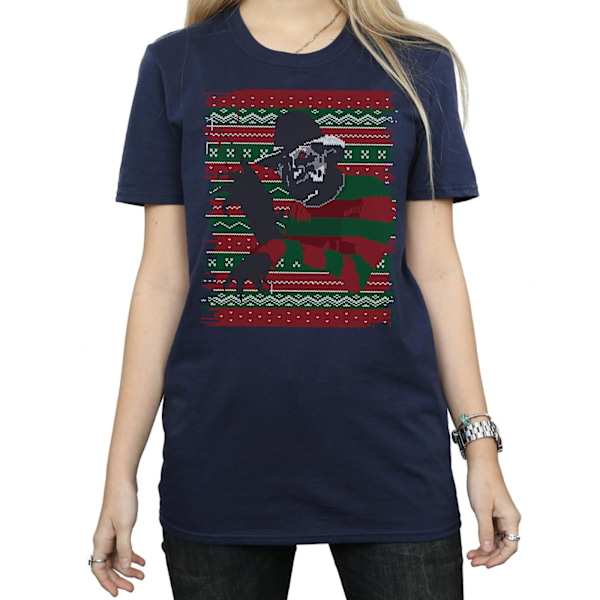 A Nightmare On Elm Street Dam/Damer Jul Fair Isle Bomull Boyfriend T-Shirt Navy Blue 3XL