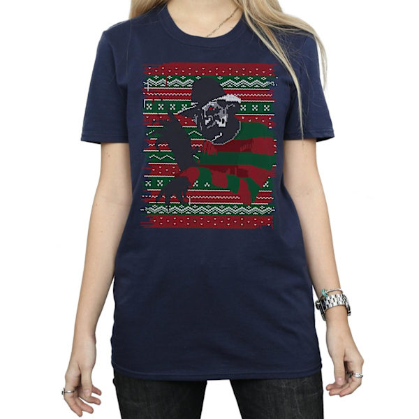 A Nightmare On Elm Street Dam/Damer Jul Fair Isle Bomull Boyfriend T-Shirt Navy Blue L
