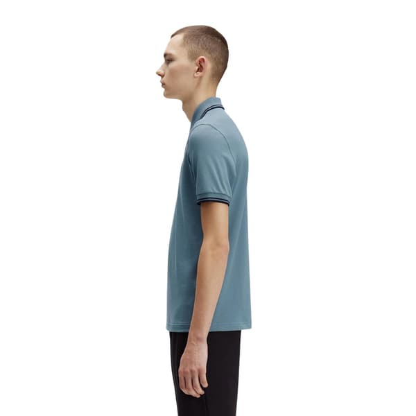 Fred Perry pikétröja med dubbla ränder för män, storlek S, blå Blue S