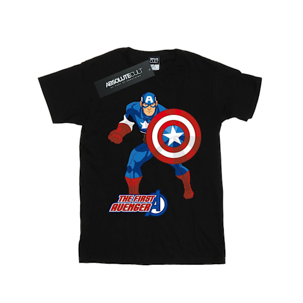 Captain America Dam T-shirt för kvinnor/damer The First Avenger Boyfriend Black M