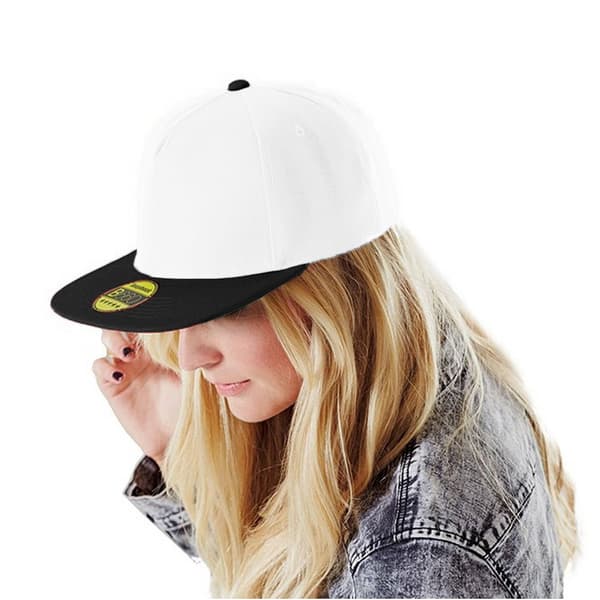 Beechfield Unisex Original Flat Peak Snapback Cap (2-pack) O White/Black One Size