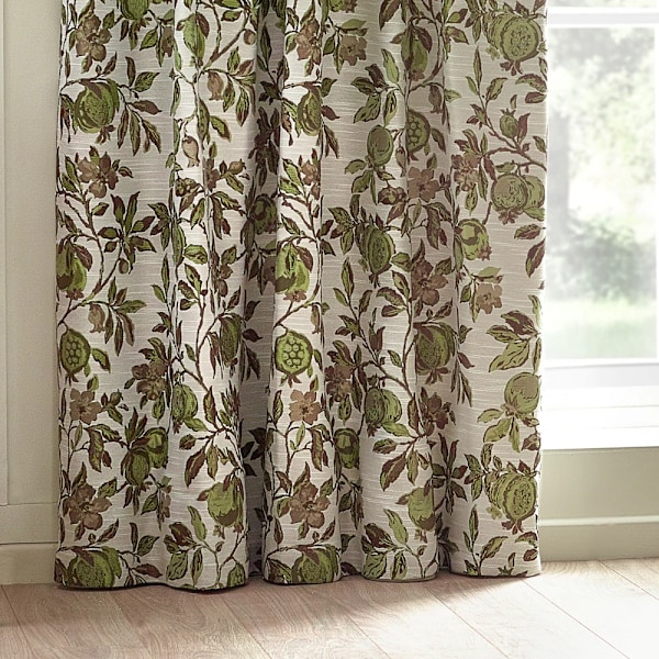 Wylder Jacquard Granatäpple Blommiga Blyertsveckade Gardiner 117cm Green 117cm x 137cm